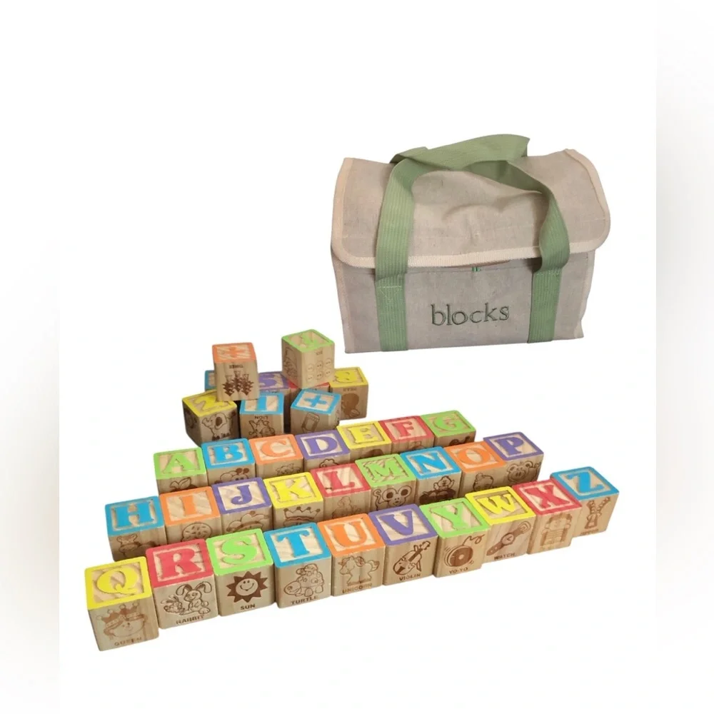 Wooden Multicolor Alphabet Blocks Set with Carry Bag